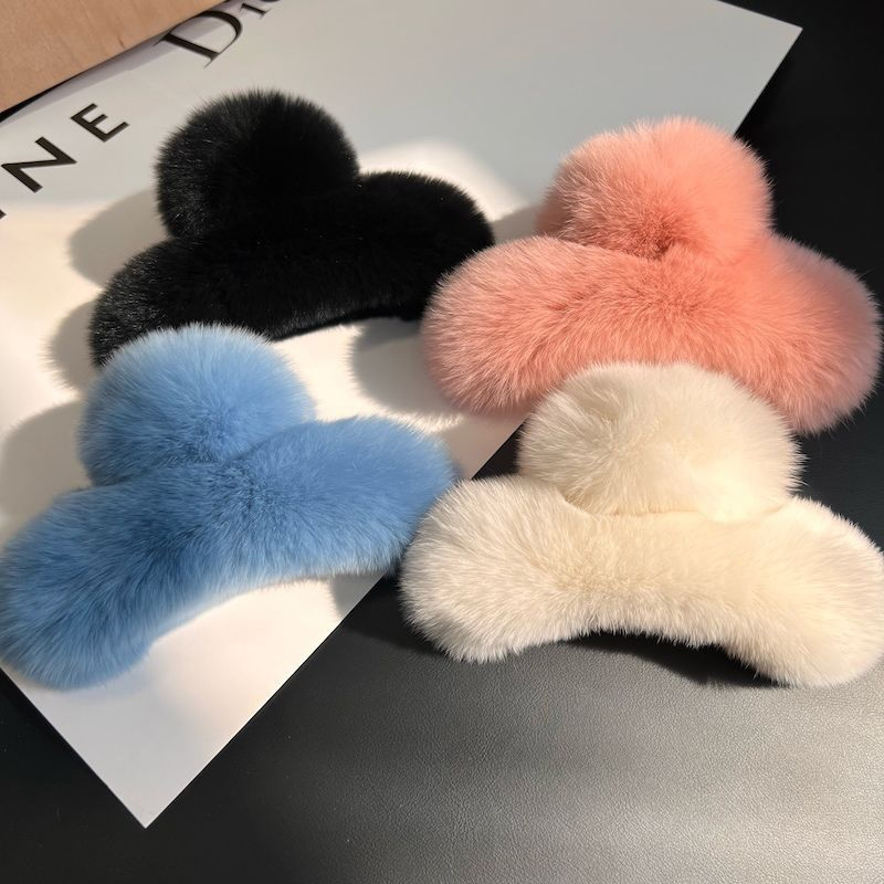 Hair Claw Clip Set - Zimowe klamra do włosów sierść królika