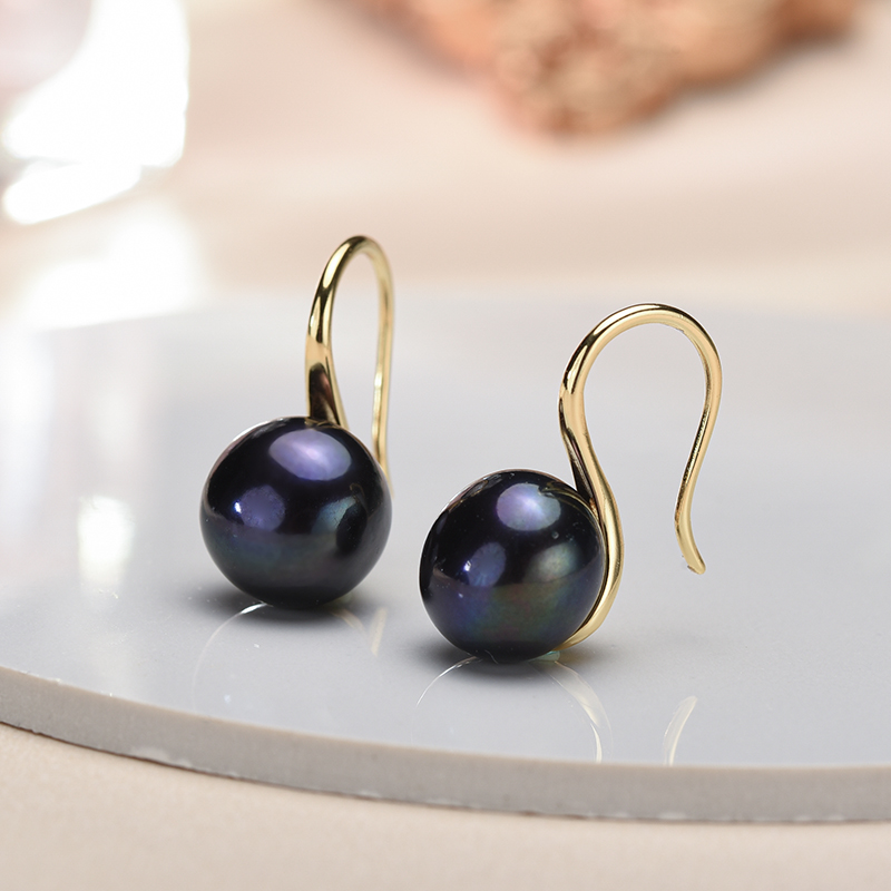 Statement Earrings Oversized - Duże 9-10mm czarne naturalne kolczyki z