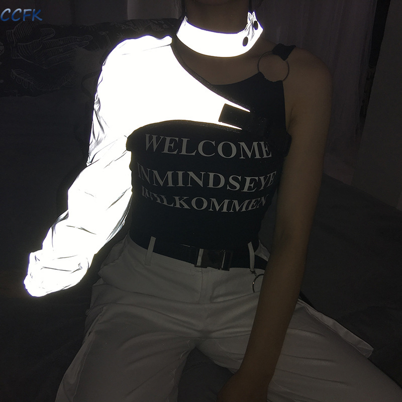 Women'S Emo Accessories - Y2k estetyczne odblaskowe kobiety Techwear Top