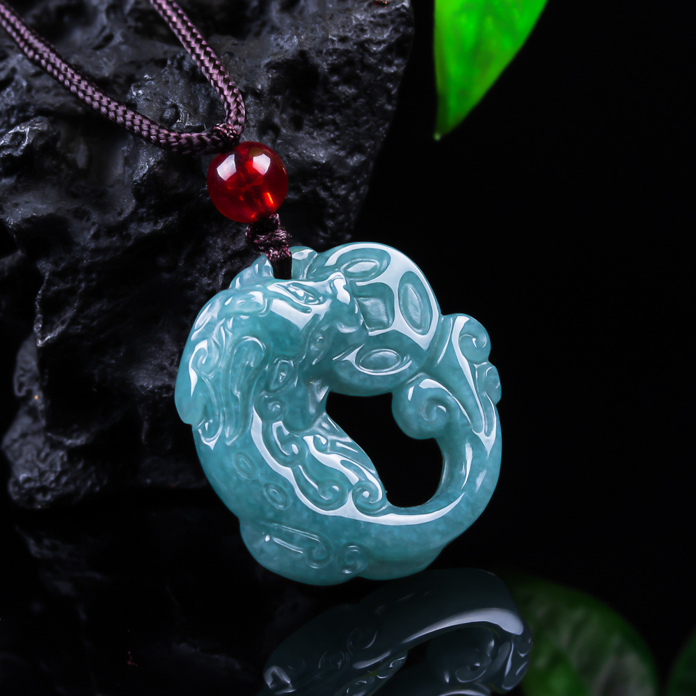Women Accessories Gift - Prawdziwy jadeit birmański, wisiorek Pixiu, luksusowy