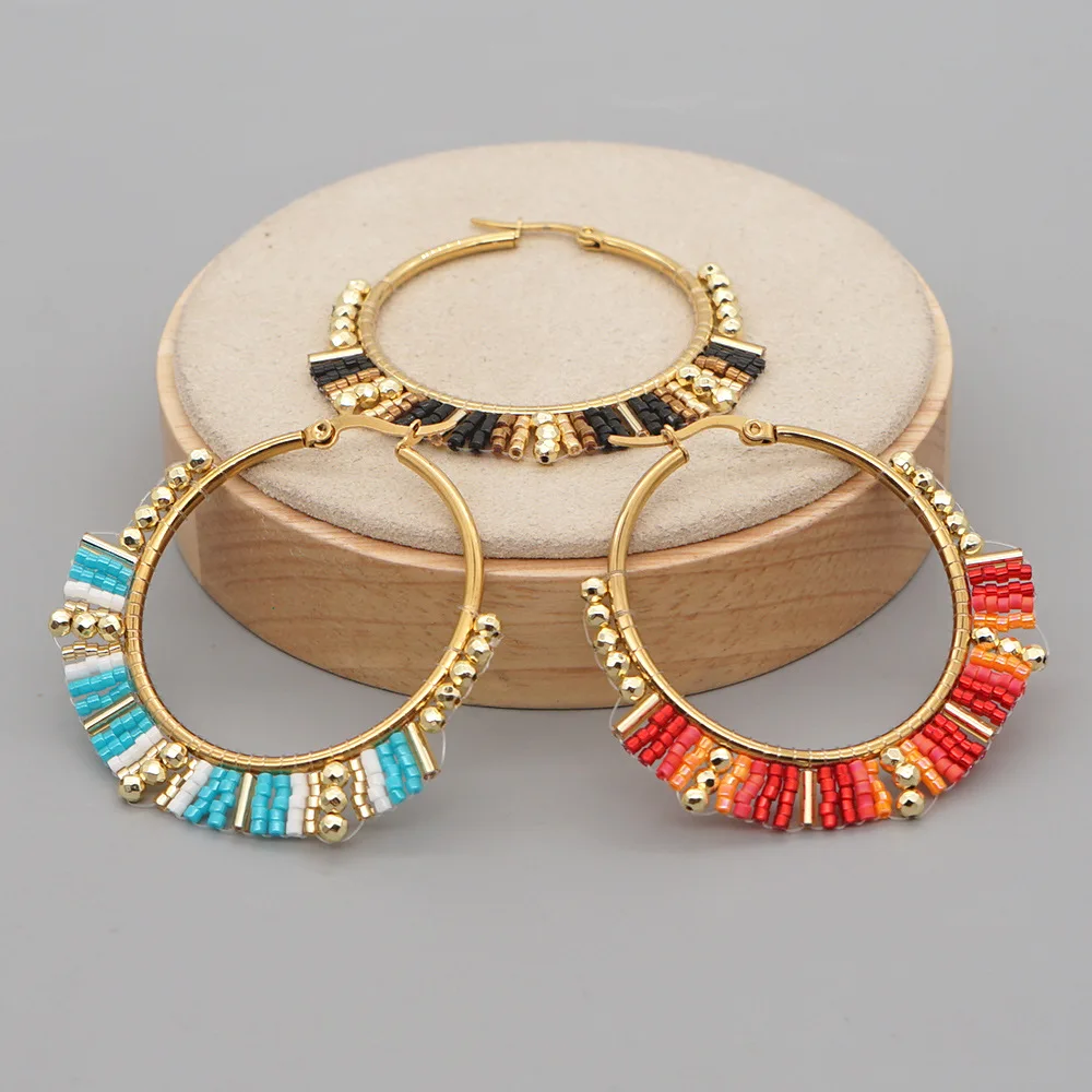 Statement Earrings Oversized - Duże okrągłe kolczyki ręcznie frezowanie Bohemia