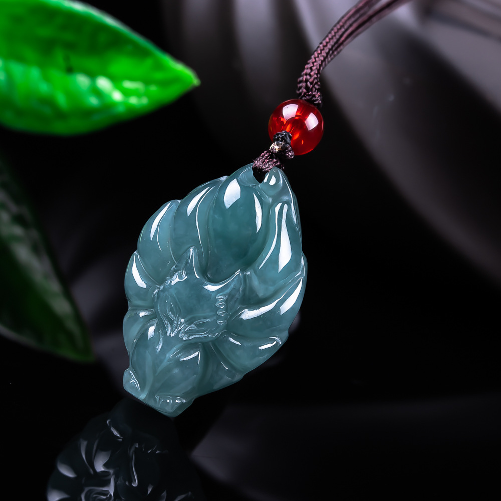 Women Accessories Trending - Naturalny Birmanski Jadeitowy Wisiorek Lis Naszyjnik