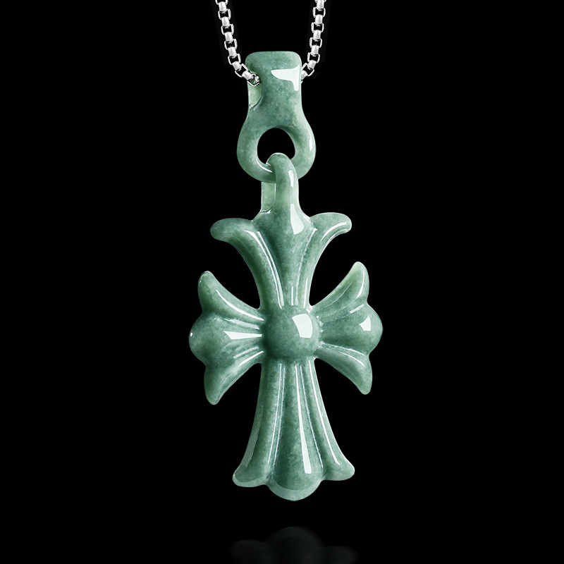 Women Accessories Gift - Naturalny birmański jadeitowy krzyżyk wisiorek naszyjnik
