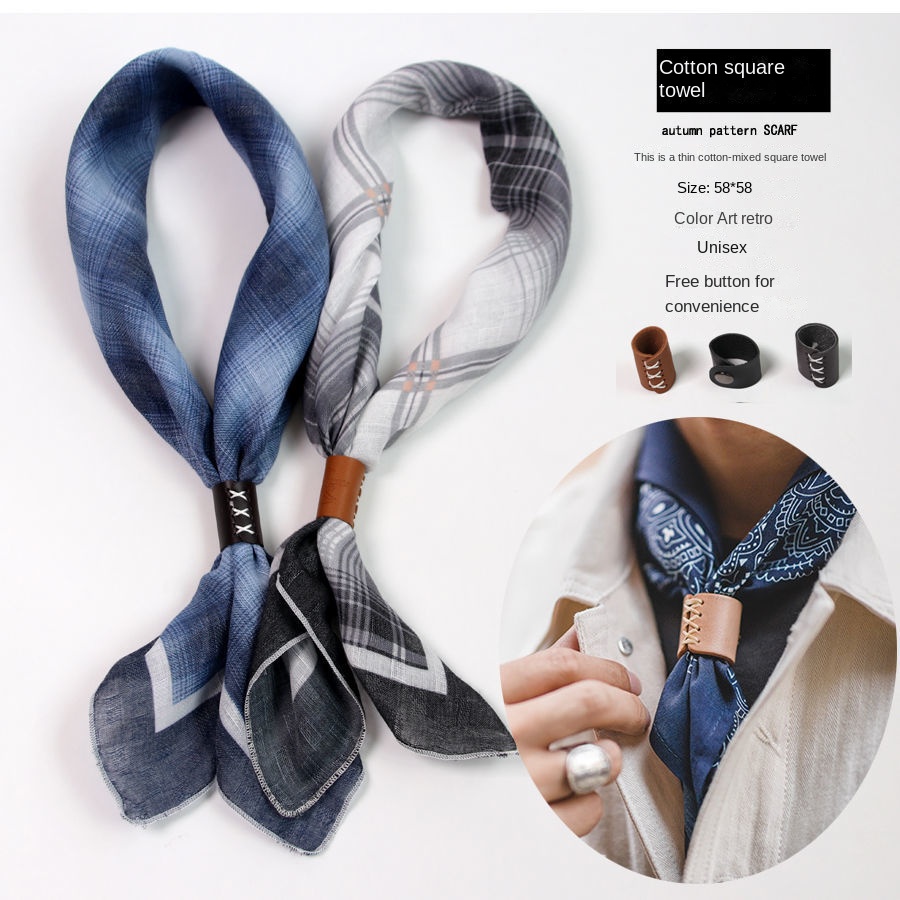 Silk Scarf Square - Męski kwadratowy szalik z guzikami Bawełniany