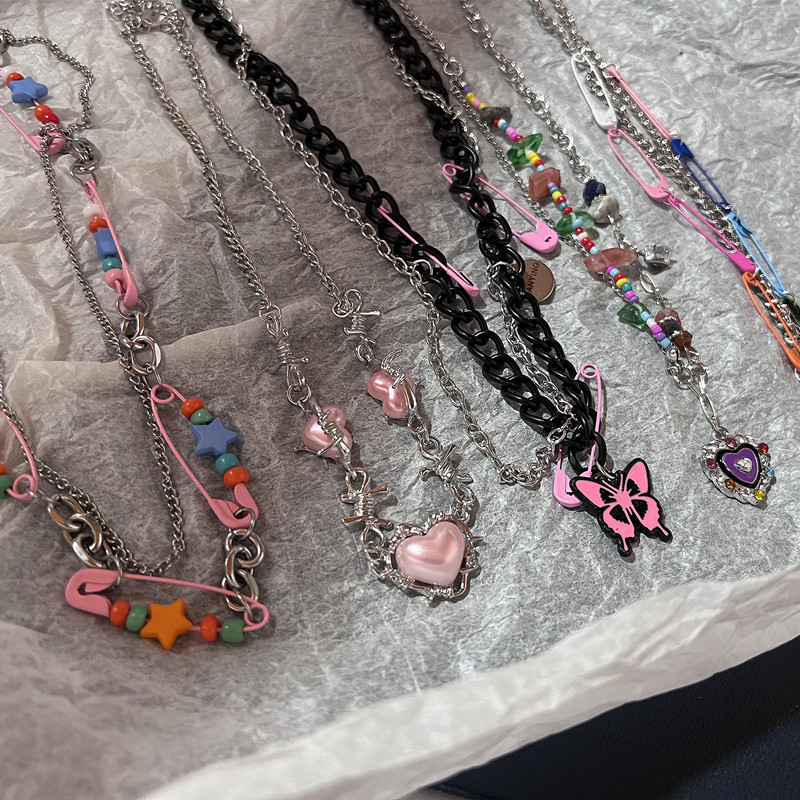 Women'S Emo Accessories - Vintage Y2k różowy koralik naszyjnik naszyjnik