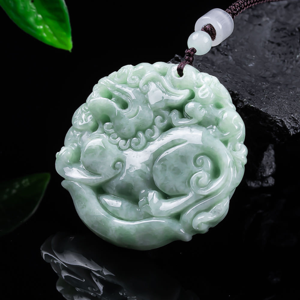 Women Accessories Gift - Naturalny jadeit z Mianmaru, wisiorek Pixiu,